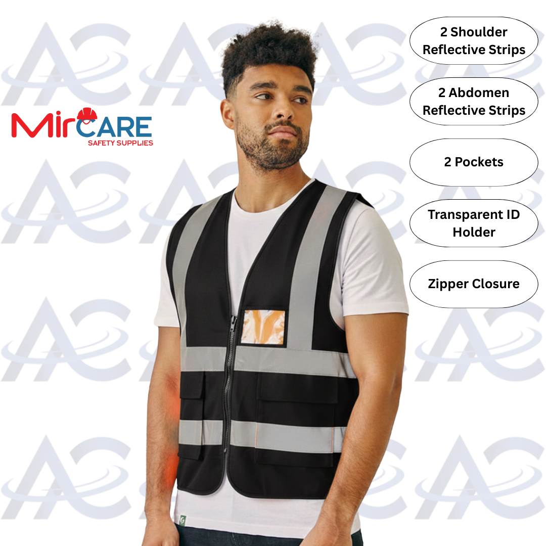 2 Pocket + ID Safety Vest - Black