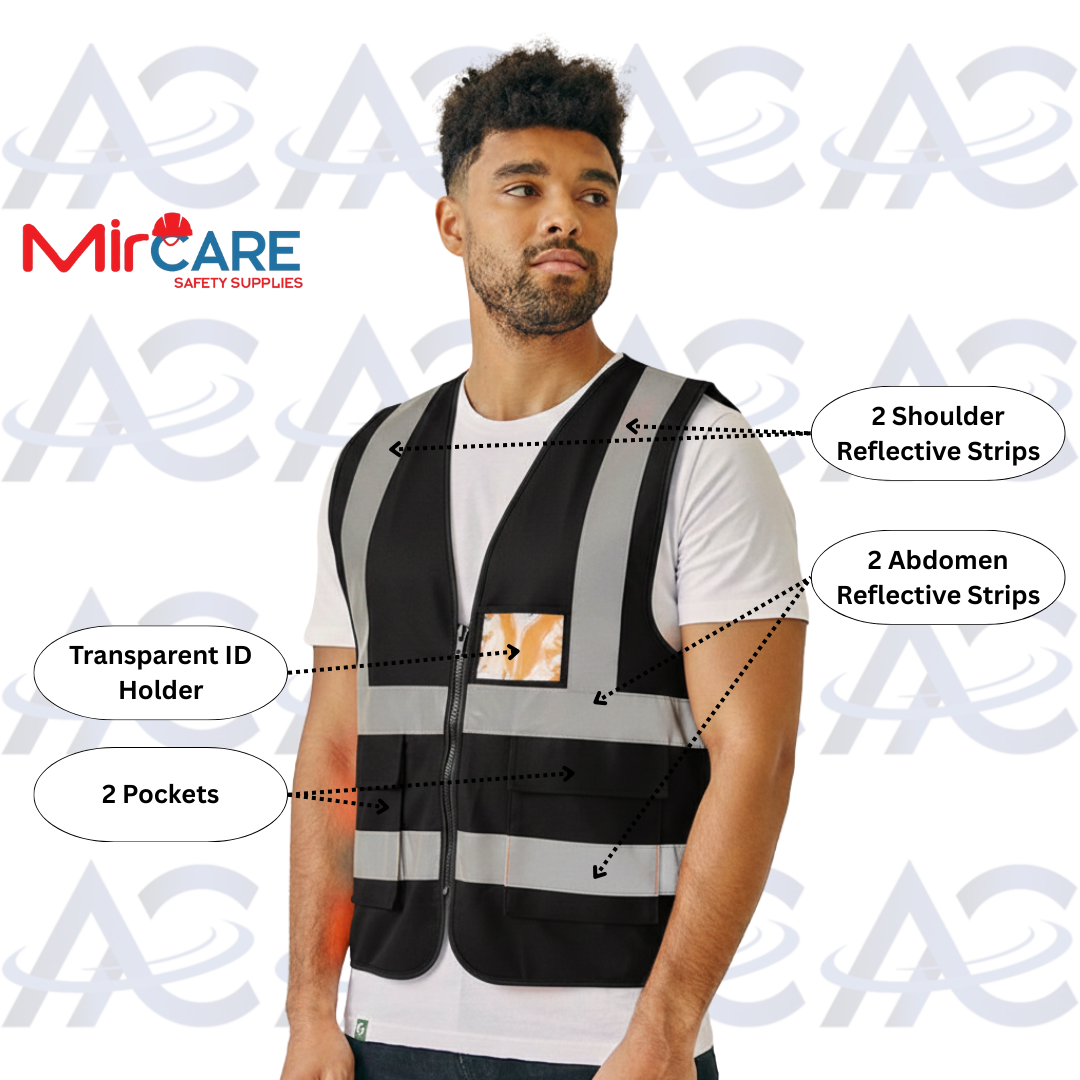 2 Pocket + ID Safety Vest - Black