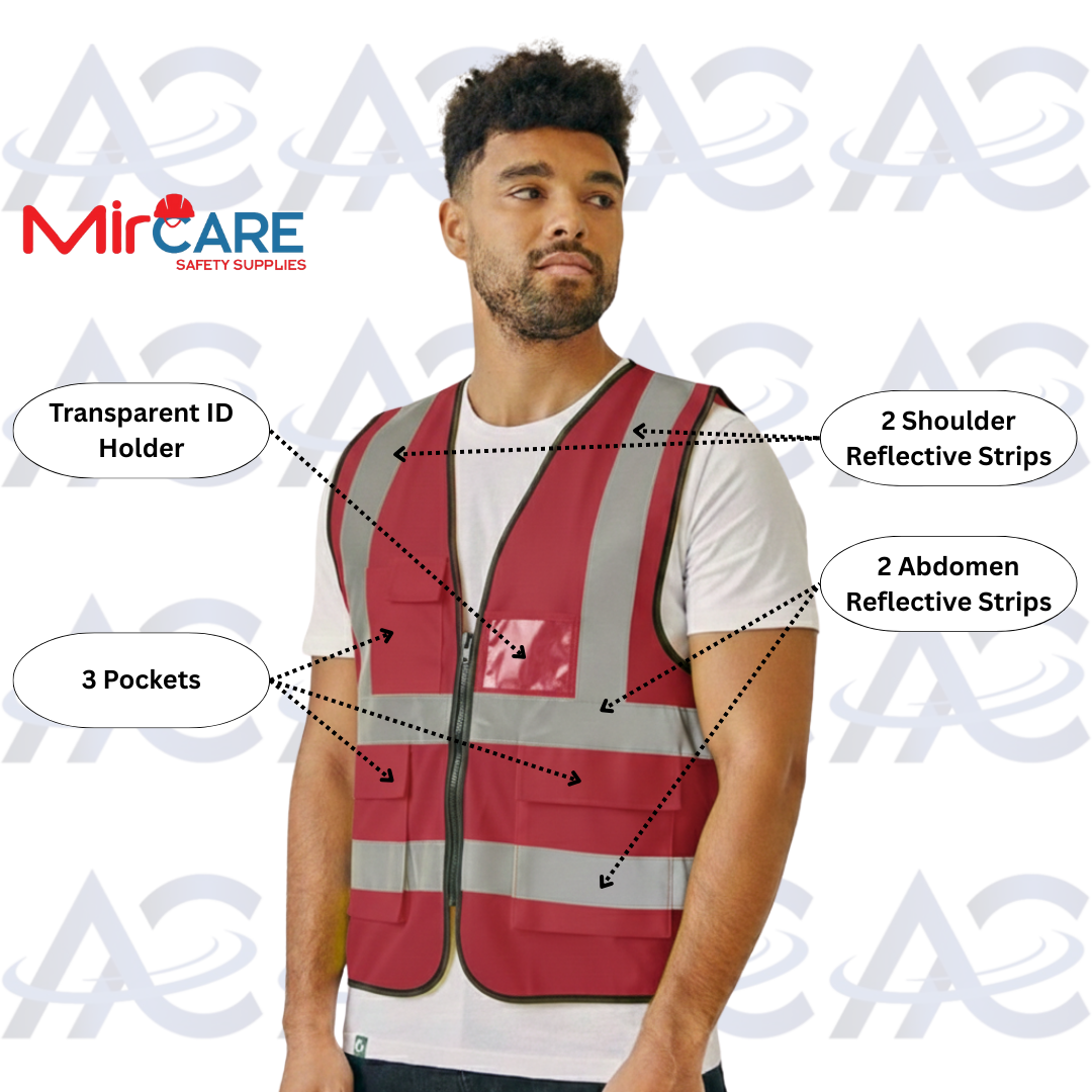 3 Pocket + ID Safety Vest - Red
